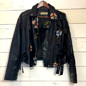 PU Leather and Polyester Embroidered Jacket NWOT